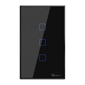 Interruptor De Pared Sonoff T3US3C 3 Botones Wifi y 433 MHz Negro