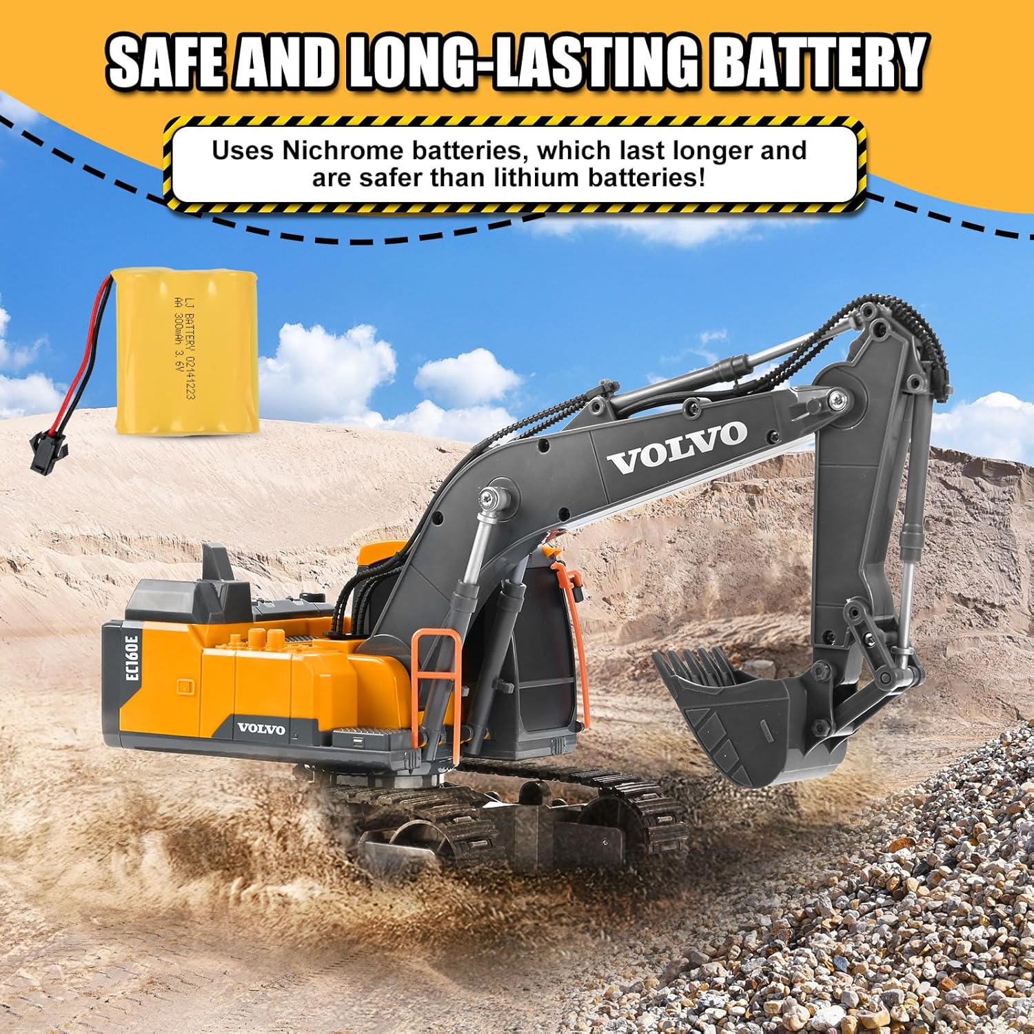 Retroexcavadora Double E Volvo Con Brazo, Control Remoto / Bateria Recargable 40.5×13.8×2