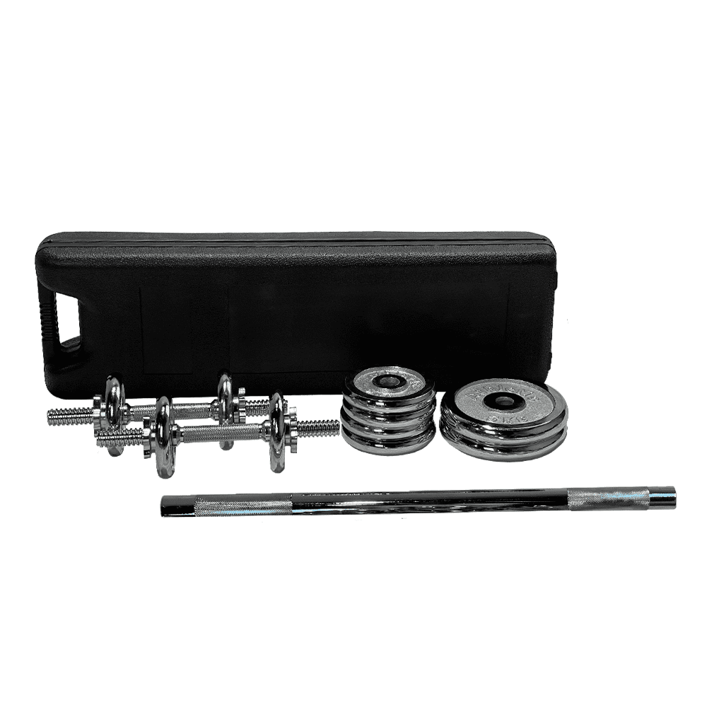 Set De Mancuernas Athletic Y Barra Cromadas Con Valija 30kg - Imagen 3